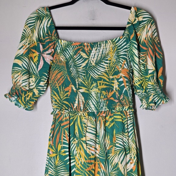 Tropical Leaf Print Maxi Dress Size S Vacation Travel Summer Hawaiian - Picture 2 of 7